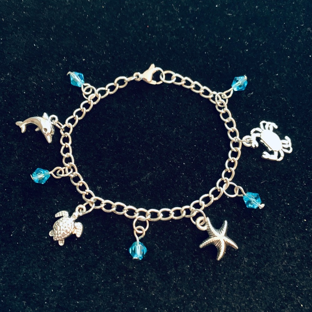 Beach/Sea Life Charm bracelet with turquoise beads